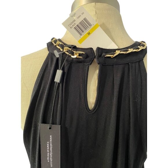 Cable & Gauge Black Knit Top with Gold Chain Round Neckline Women's Medium NWT - Picture 4 of 11